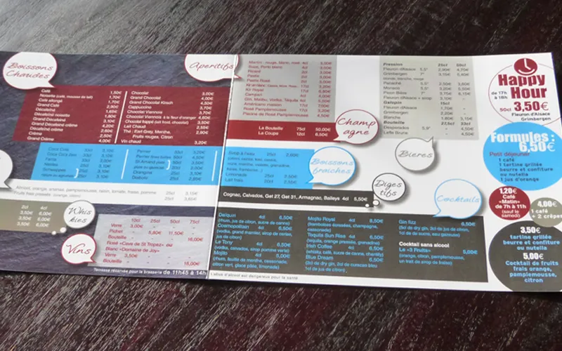 Design de carte de boissons et cocktails pour Le Patio réalisé par Agraf.