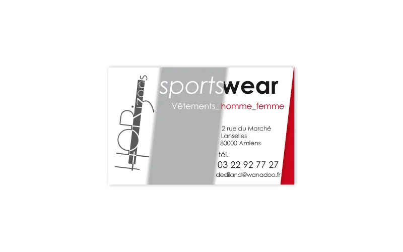 Impression et design de carte de visite Horizons Sportswear par Agraf.