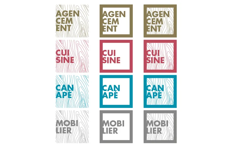 Déclinaisons du logo et textures bois pour la charte graphique Atelier JBD par Agraf.