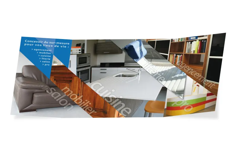 Conception de dépliant promotionnel pour l'agencement Atelier JBD par Agraf.