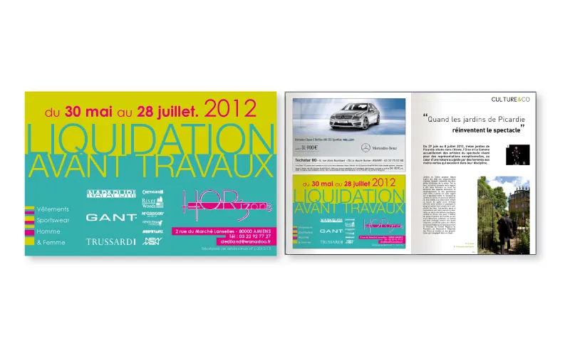 Flyer de liquidation avant travaux pour la boutique Horizons par le studio Agraf.