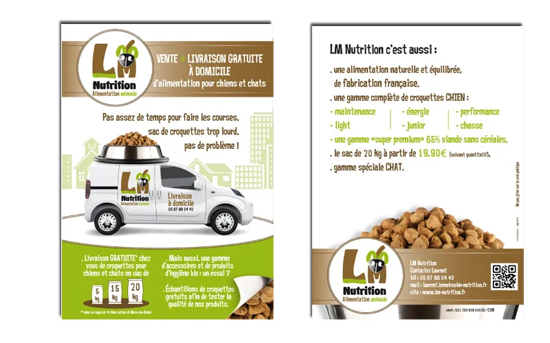 Flyer promotionnel pour la livraison à domicile LM Nutrition créé par Agraf.
