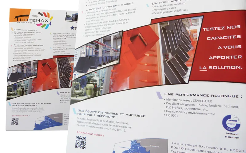 Conception de flyer technique de présentation industrielle pour Tubtenax par Agraf.