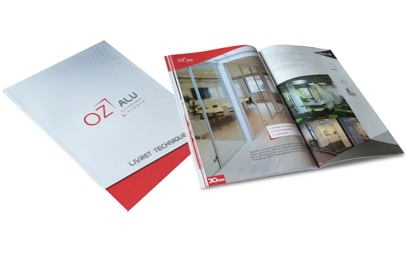 Conception de livret technique et brochure pour Oz Alu par le studio Agraf.