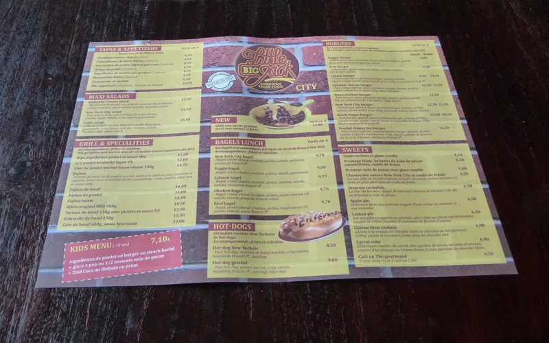 Design de menu style US pour le restaurant Little Big Jack par Agraf.