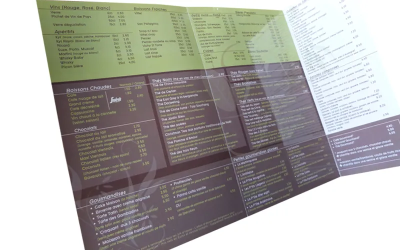 Graphisme et mise en page du menu pour le restaurant Les Gambadins par Agraf.