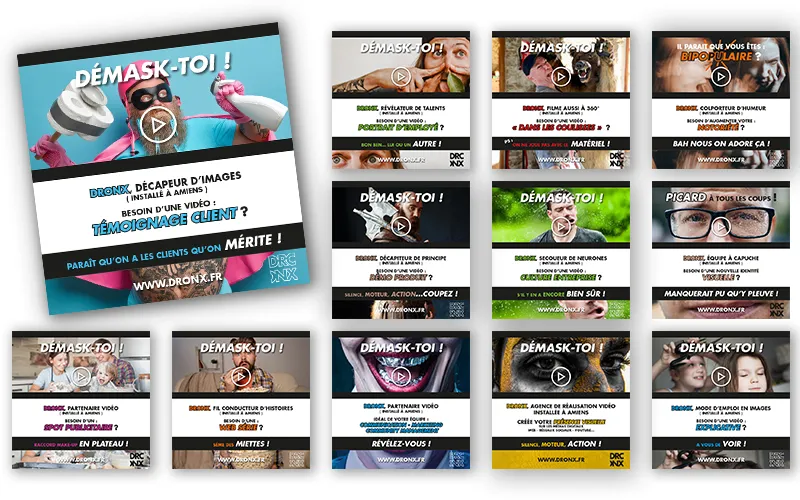 Création de visuels réseaux sociaux et grille Instagram pour Dronx par Agraf.